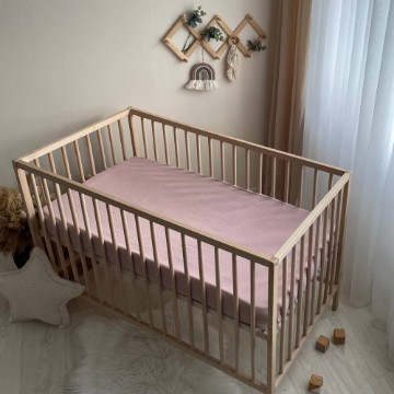 Husa saltea patuț bebe copii din muselină 120 x 60 cm, roz pudra